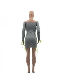 Off The Shoulder Long Sleeve Short Dress -Women's Clothing Shop P 20220602223649992 834