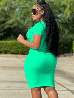 White V Neck Graphic Short Sleeve Knee Length Dress -Women's Clothing Shop P 20220602224406452 739