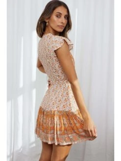 Summer V-Neck Short Sleeve Printed Slim Dress -Women's Clothing Shop P 20220606163848032 738