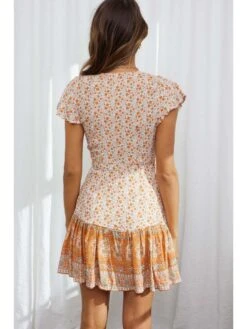 Summer V-Neck Short Sleeve Printed Slim Dress -Women's Clothing Shop P 20220606163850651 661