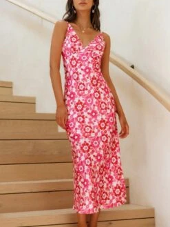 Sexy Flower Printing Backless Women's Dress