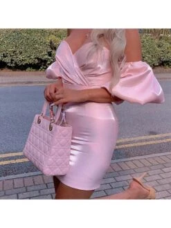 Designer Off The Shoulder Lantern Sleeve Prom Short Dress -Women's Clothing Shop P 20220607084743864 845