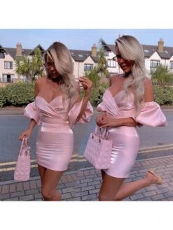 Designer Off The Shoulder Lantern Sleeve Prom Short Dress -Women's Clothing Shop P 20220607084746120 492