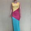 Color Blocking Slit Long Sleeveless Maxi Dress -Women's Clothing Shop P 20220608094843252 724