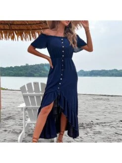 Summer Off Shoulder Ruffled Maxi Dress -Women's Clothing Shop P 20220612000445480 109