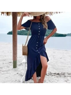 Summer Off Shoulder Ruffled Maxi Dress -Women's Clothing Shop P 20220612000447599 682