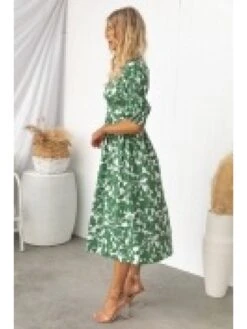 Summer Casual Puff Sleeve Ruched Slit Dress -Women's Clothing Shop P 20220620141249369 911