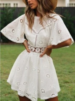 Summer Pure Color Hollowed Out Backless Women's Dress -Women's Clothing Shop P 20220624155147096 504