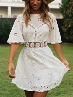 Summer Pure Color Hollowed Out Backless Women's Dress -Women's Clothing Shop P 20220624155149424 200