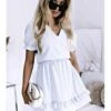 Fashion Pure Color V-Neck Ruffle Short Sleeve Dress -Women's Clothing Shop P 20220624155643533 126