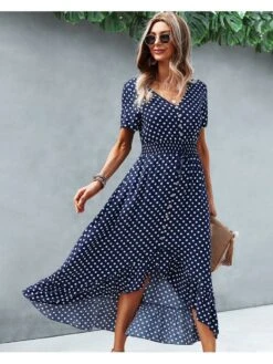 Vacation Dots Ruffles Ladies Maxi Dress