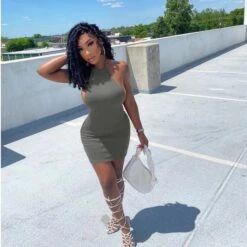 Sexy Halter Backless Lace Up Women's Sleeveless Dress