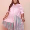 Plus Size Contrast Color Striped Half Sleeve Dress -Women's Clothing Shop P 20220627153013858 622