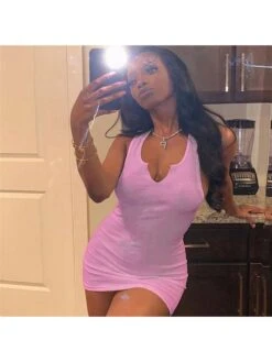 Pure Color V-Neck Sexy Dress