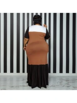 Casual Color Blocking Plus Size Maxi Dress -Women's Clothing Shop P 20220630143709399 667
