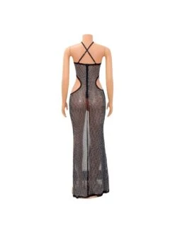 Hot Drilling Cut Out Sexy Black Slit Maxi Dress -Women's Clothing Shop P 20220706140113803 600