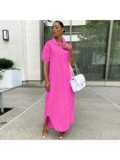 Pure Color Short Sleeve Dress