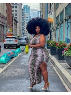 Women's One Shoulder Snake Print Plus Size Dress -Women's Clothing Shop P 20220711201806956 799