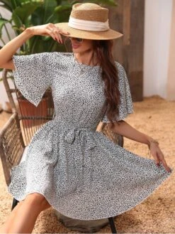 Leopard Flare Sleeve Ladies Short Dress -Women's Clothing Shop P 20220715132817461 661