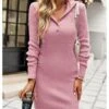 Pure Color V Neck Women's Long Sleeve Dress