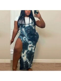 Plus Size Printing Short Sleeve Two-Piece Dress Set -Women's Clothing Shop P 20220728171701289 679