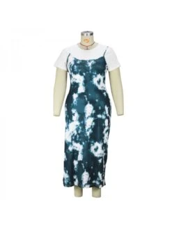 Plus Size Printing Short Sleeve Two-Piece Dress Set -Women's Clothing Shop P 20220728171706081 826