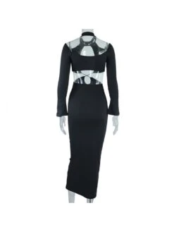 Sexy Solid Color Hollowed Out Backless Halter Dress -Women's Clothing Shop P 20220810133104292 818