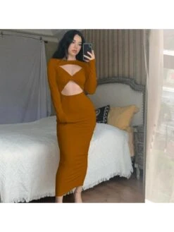 Sexy Slim Hollowed Out Patchwork Women's Long Dress