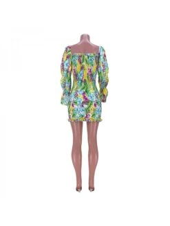 Vintage Square Neck Backless Floral Long Sleeve Dress -Women's Clothing Shop P 20220822133400714 919
