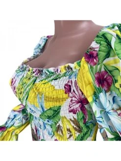 Vintage Square Neck Backless Floral Long Sleeve Dress -Women's Clothing Shop P 20220822133403045 576