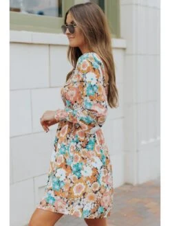 Long Sleeve Square Neck Backless Floral Short Dress -Women's Clothing Shop P 20220825163700076 634