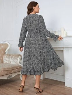 Fall Vacation V Neck Plus Size Midi Dress -Women's Clothing Shop P 20220919113357602 657