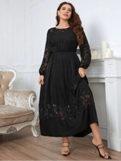 Temperament Round Neck Lace Women's Long Sleeve Dress -Women's Clothing Shop P 20220920173035658 773