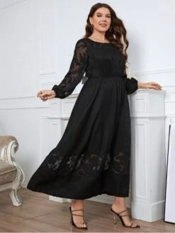 Temperament Round Neck Lace Women's Long Sleeve Dress -Women's Clothing Shop P 20220920173038330 640
