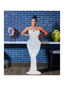 See Through Hot Drilling Sleeveless Maxi Dress