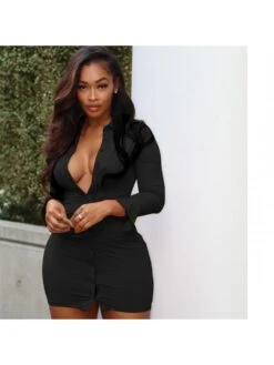 Casual Sexy Turndown Neck Pure Color Tight Dress