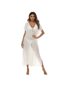 Loose Deep V Beach Short Sleeve Dress -Women's Clothing Shop P 20221130174702390 173