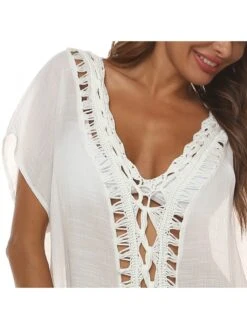 Loose Deep V Beach Short Sleeve Dress -Women's Clothing Shop P 20221130174713318 593