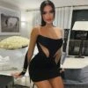 Nightclub Black See Through Turtle Neck Mini Dress