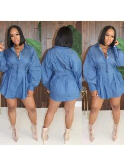 Casual Blue Long Sleeve Dress