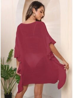 Ruffle Pure Color See Through Beach Dress -Women's Clothing Shop P 20221230092221488 774