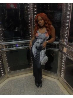 Sexy Body Printed Spaghetti Straps Gray Sleeveless Dress