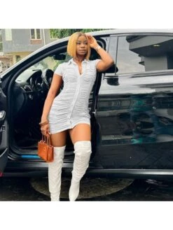 Casual Ruched Short Sleeve Mini Dress