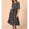 2023 Black Crew Neck Polka Dots Short Sleeve Dress