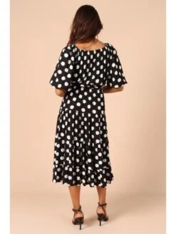 2023 Black Crew Neck Polka Dots Short Sleeve Dress -Women's Clothing Shop P 20230209092756770 860