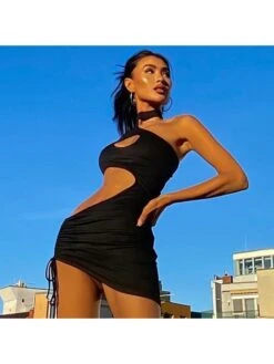 Sexy Cut Out Ruched Sleeveless Bodycon Mini Dress -Women's Clothing Shop P 20230209104722037 462