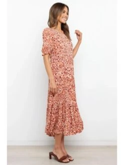 Vintage Floral Short Sleeve Maxi Dress -Women's Clothing Shop P 20230209174757240 596