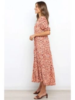 Vintage Floral Short Sleeve Maxi Dress -Women's Clothing Shop P 20230209174759536 178