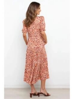 Vintage Floral Short Sleeve Maxi Dress -Women's Clothing Shop P 20230209174801844 722