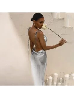 2023 Sexy Backless Silvery Ladies Sleeveless Long Dress -Women's Clothing Shop P 20230213095915011 485